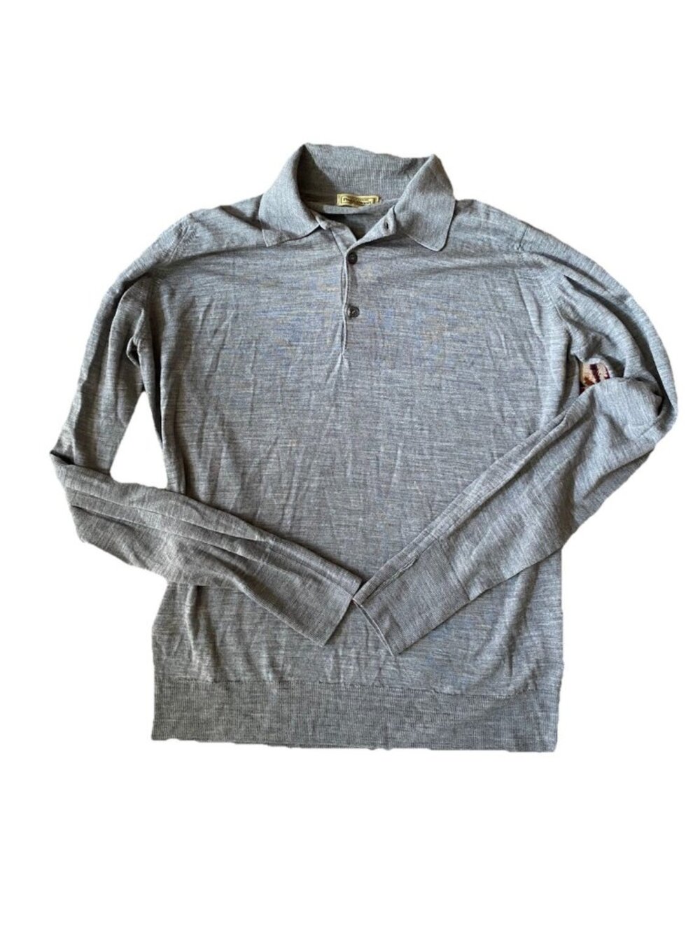 Paul Stuart Mens Knot Polo Shirt Grey Medium Long Sleeve New Zealand Merino Wool